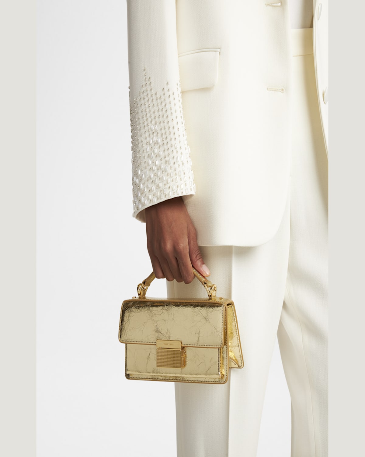 Golden Goose Venezia Small Shiny Wavy Leather Crossbody Bag In Light Gold Metal