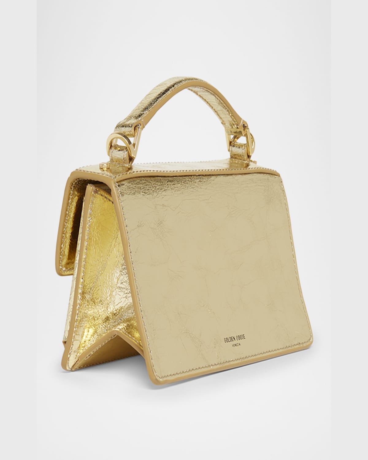 Golden Goose Venezia Small Shiny Wavy Leather Crossbody Bag In Light Gold Metal