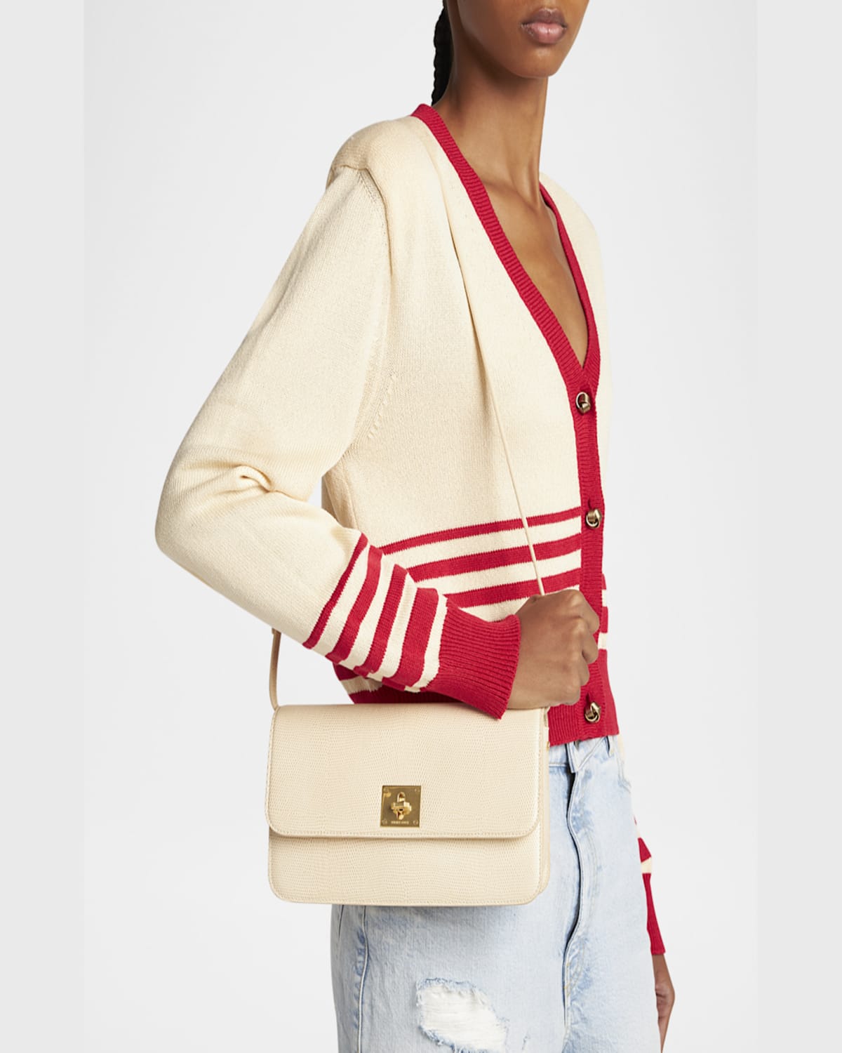 Golden Goose Gioia Lizard-embossed Leather Shoulder Bag In Vanilla