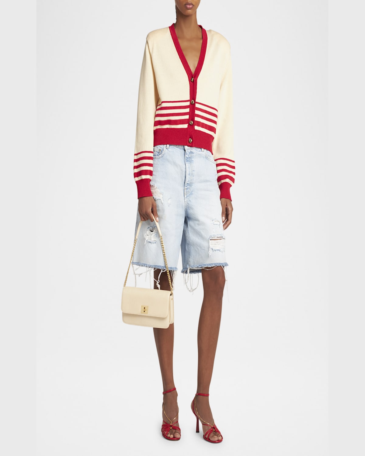 Golden Goose Gioia Lizard-embossed Leather Shoulder Bag In Vanilla