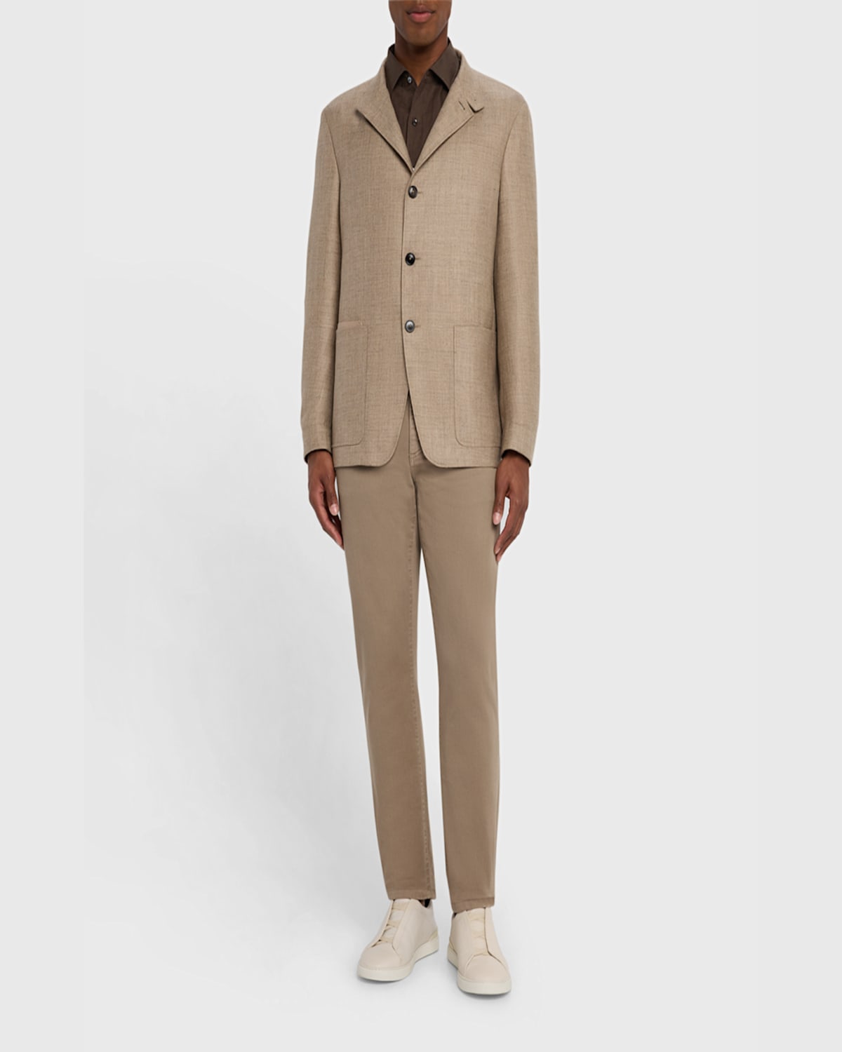 Zegna Linen-blend Shirt Jacket In Md Bge Sld