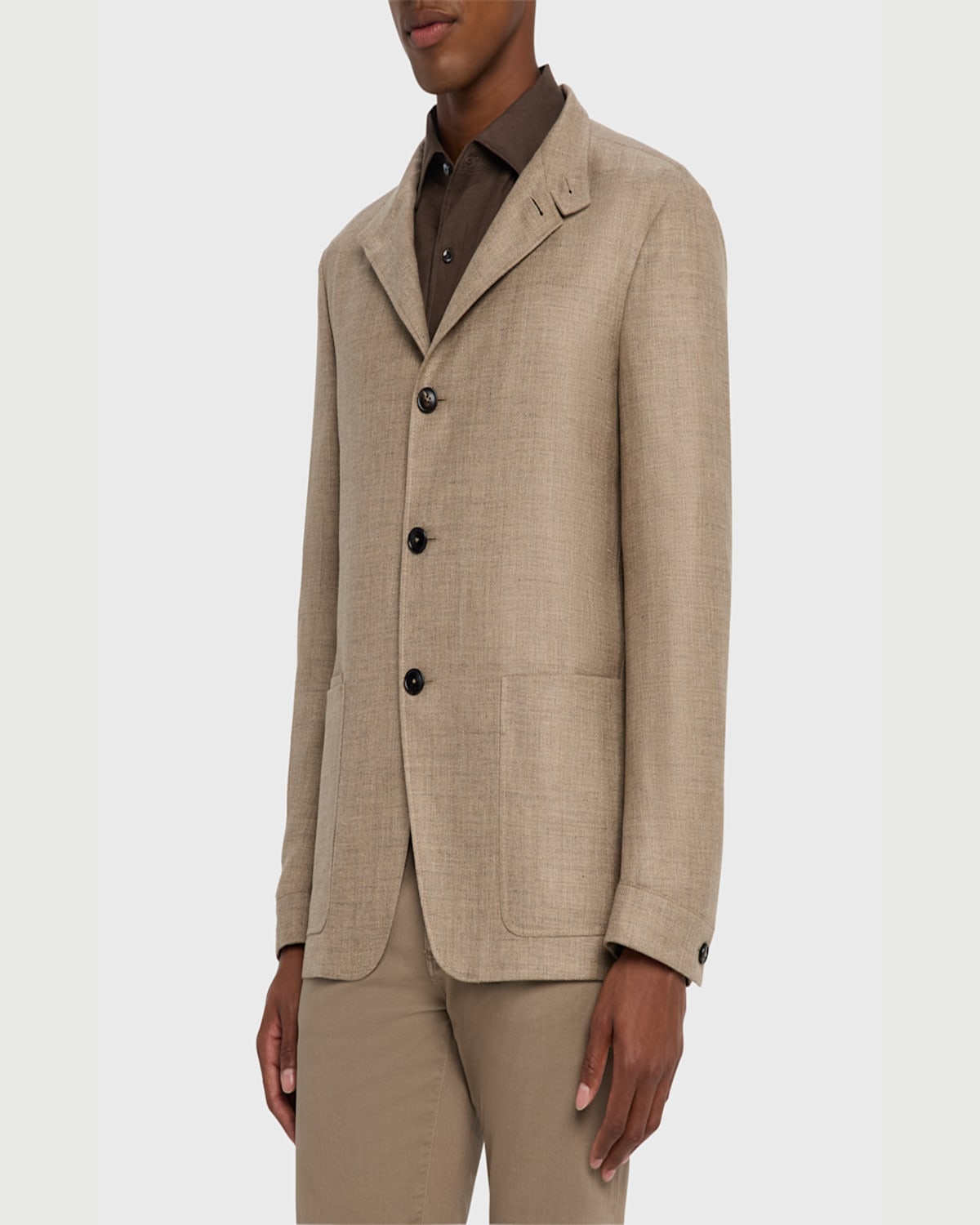Zegna Linen-blend Shirt Jacket In Md Bge Sld