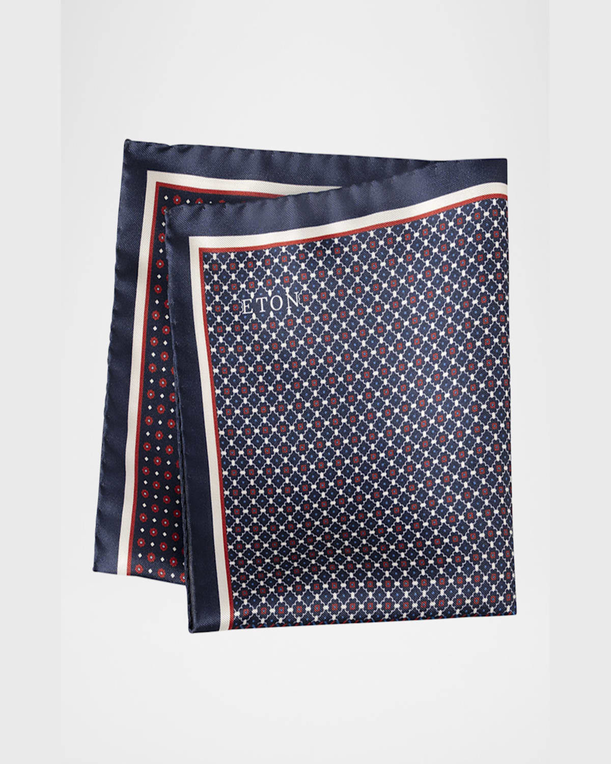 Eton Four Sided Silk Pocket Square In Dk Blue