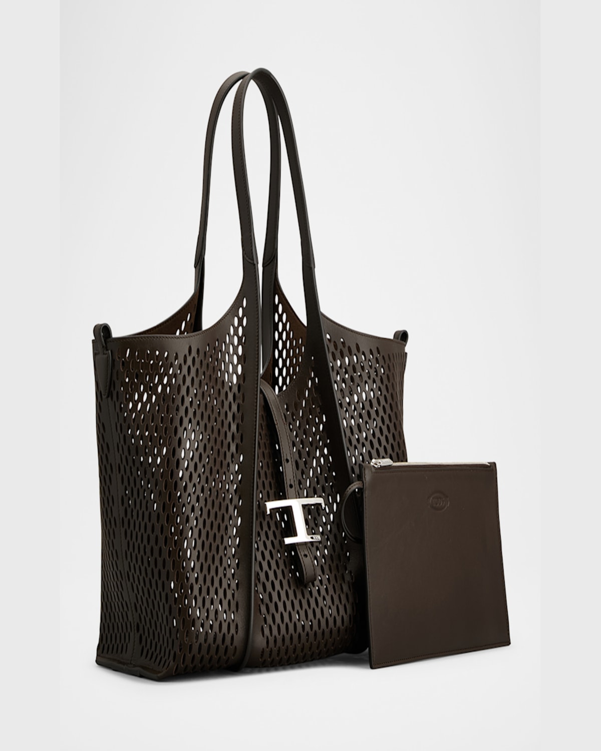 Tod's T Timeless Small Perforated Leather Tote Bag In Marrone Africa