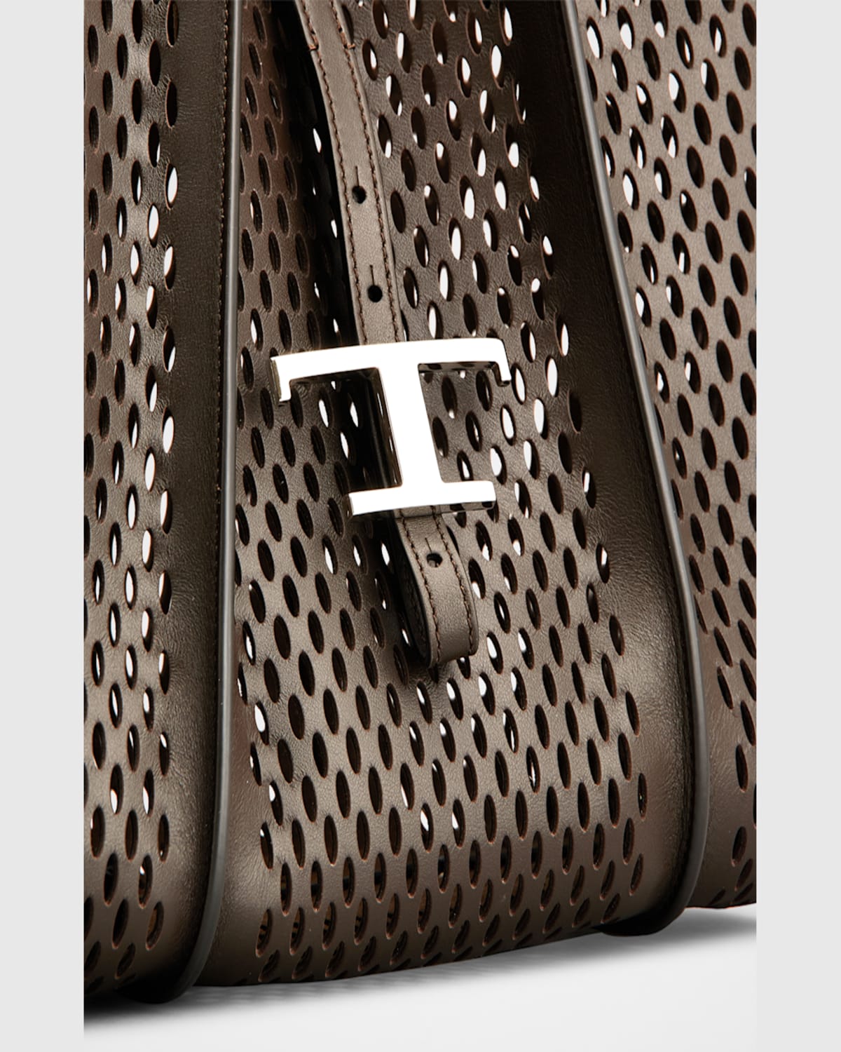Tod's T Timeless Small Perforated Leather Tote Bag In Marrone Africa