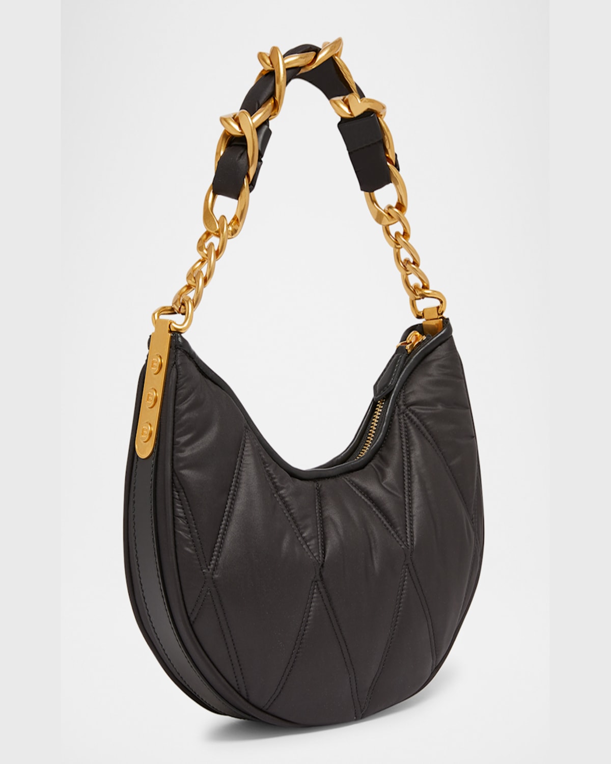 Balmain 1945 Moon Shoulder Bag In Grid Quilted Nylon In Eaf Noirkaki