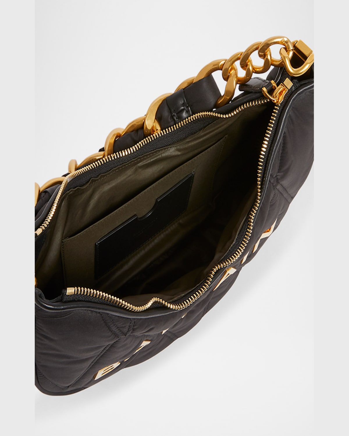 Balmain 1945 Moon Shoulder Bag In Grid Quilted Nylon In Eaf Noirkaki