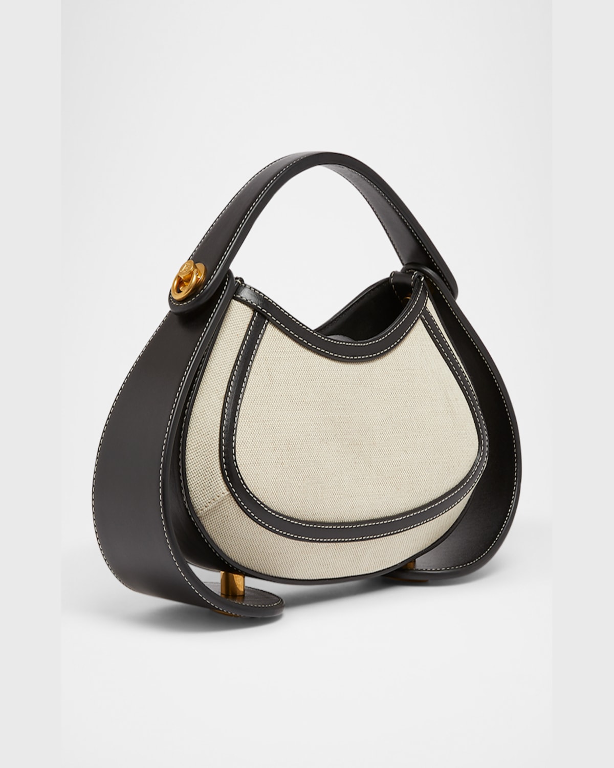 Balmain Jolie Madam Medium Top-handle Bag In Canvas And Box Leather In Gau Naturelnoir