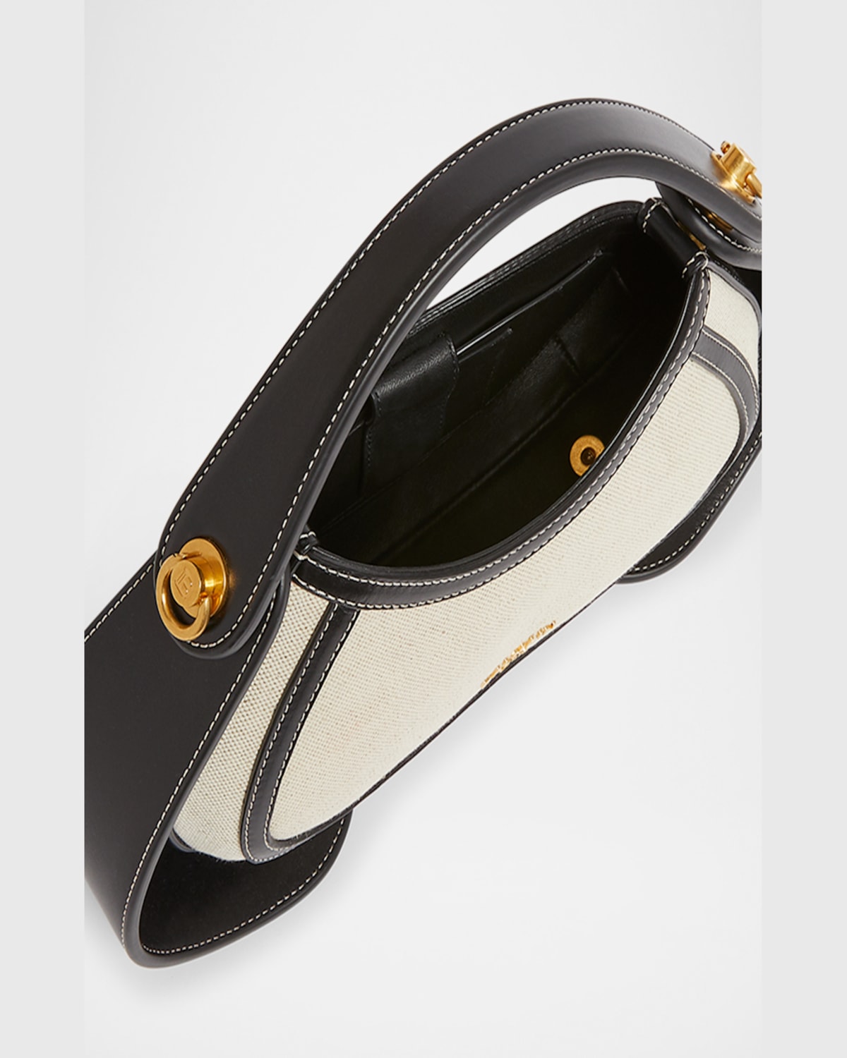Balmain Jolie Madam Medium Top-handle Bag In Canvas And Box Leather In Gau Naturelnoir