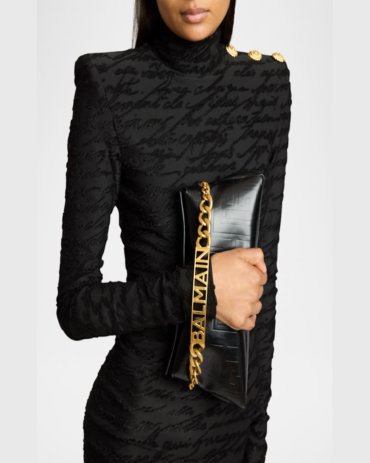 Balmain 1945 Pouch Crossbody Bag In Pb Embossed Crinkle Leather In Noir