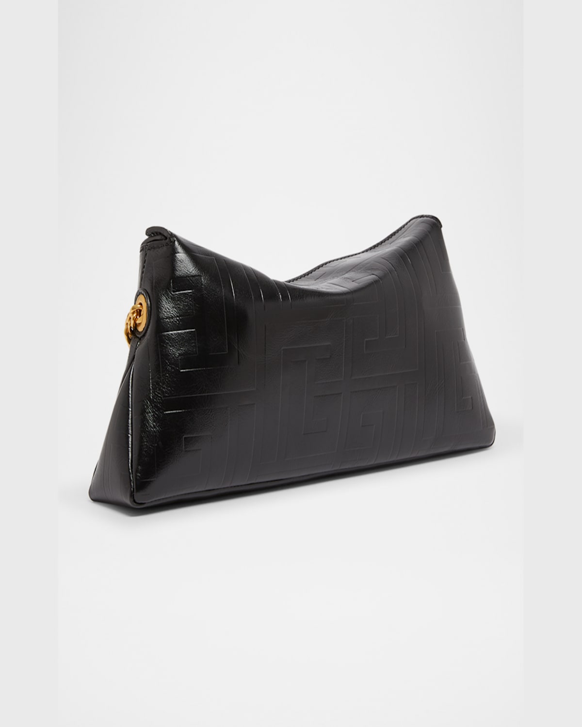 Balmain 1945 Pouch Crossbody Bag In Pb Embossed Crinkle Leather In Noir