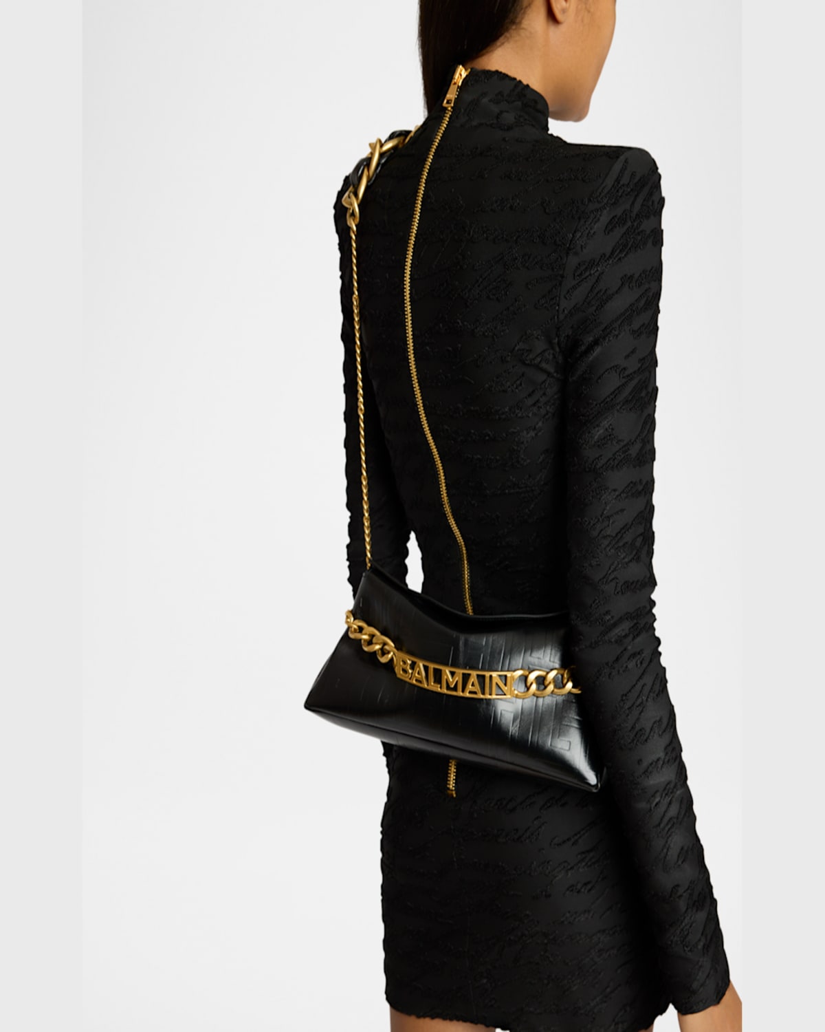 Balmain 1945 Pouch Crossbody Bag In Pb Embossed Crinkle Leather In Noir