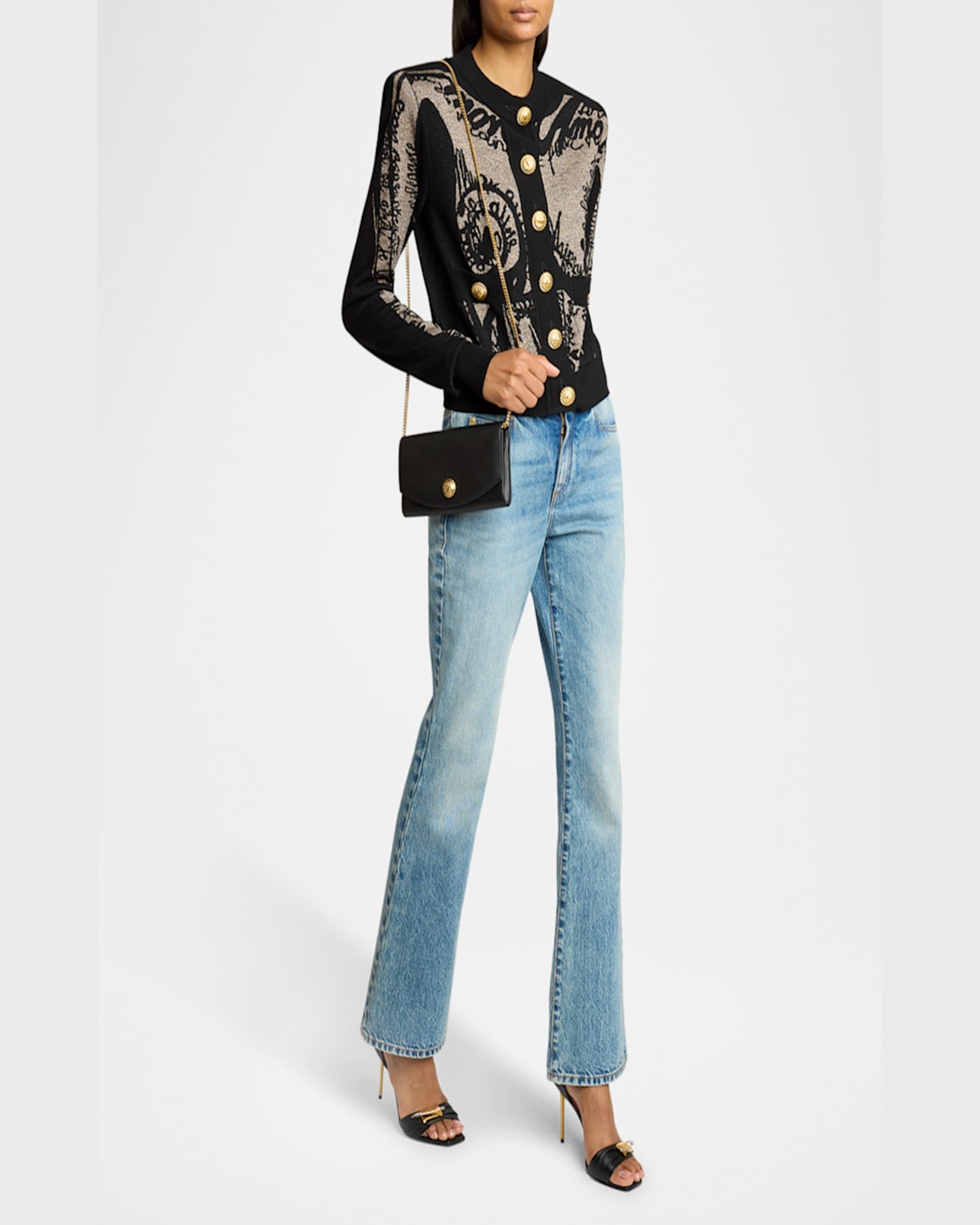 Balmain Emblem Wallet On Chain In Grained Calfskin In 6bo Bleu Nuit