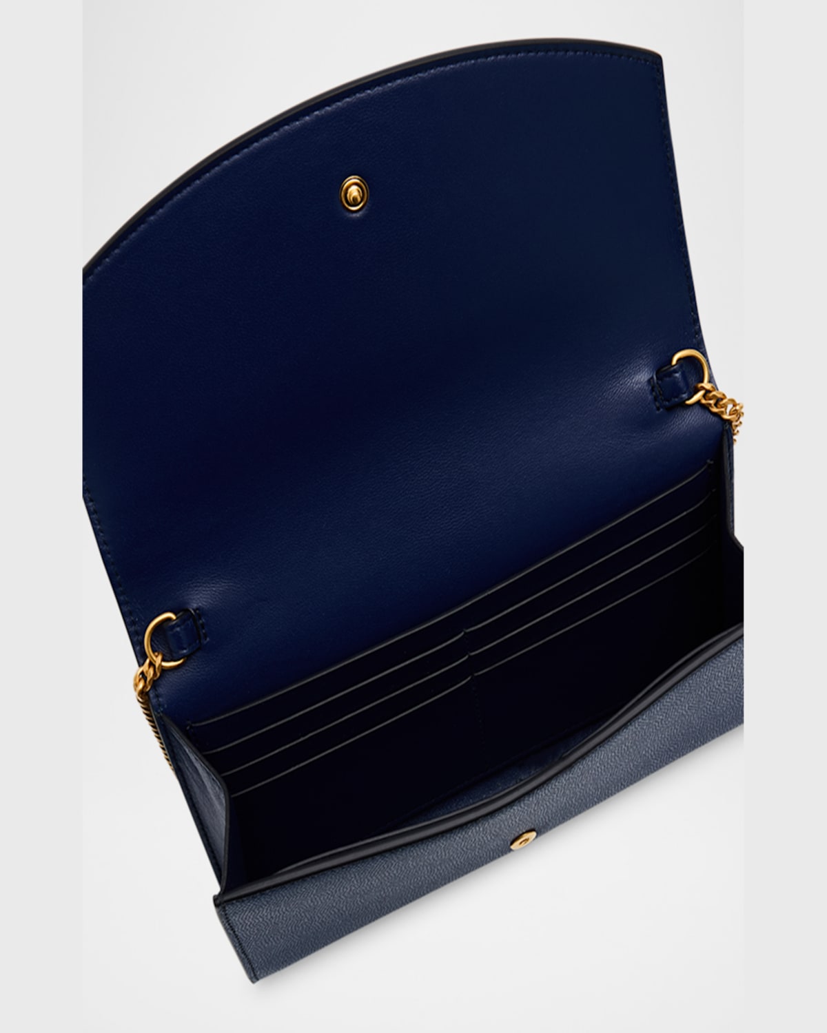 Balmain Emblem Wallet On Chain In Grained Calfskin In 6bo Bleu Nuit