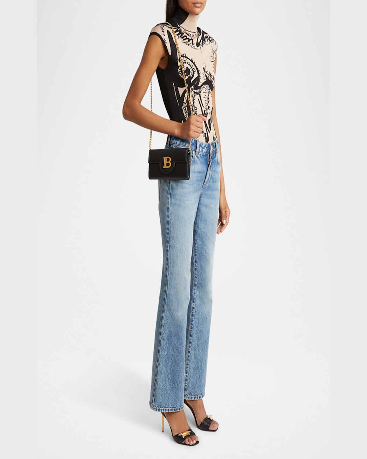Balmain B Buzz Wallet On Chain In Calfskin Leather In 0pa Noir