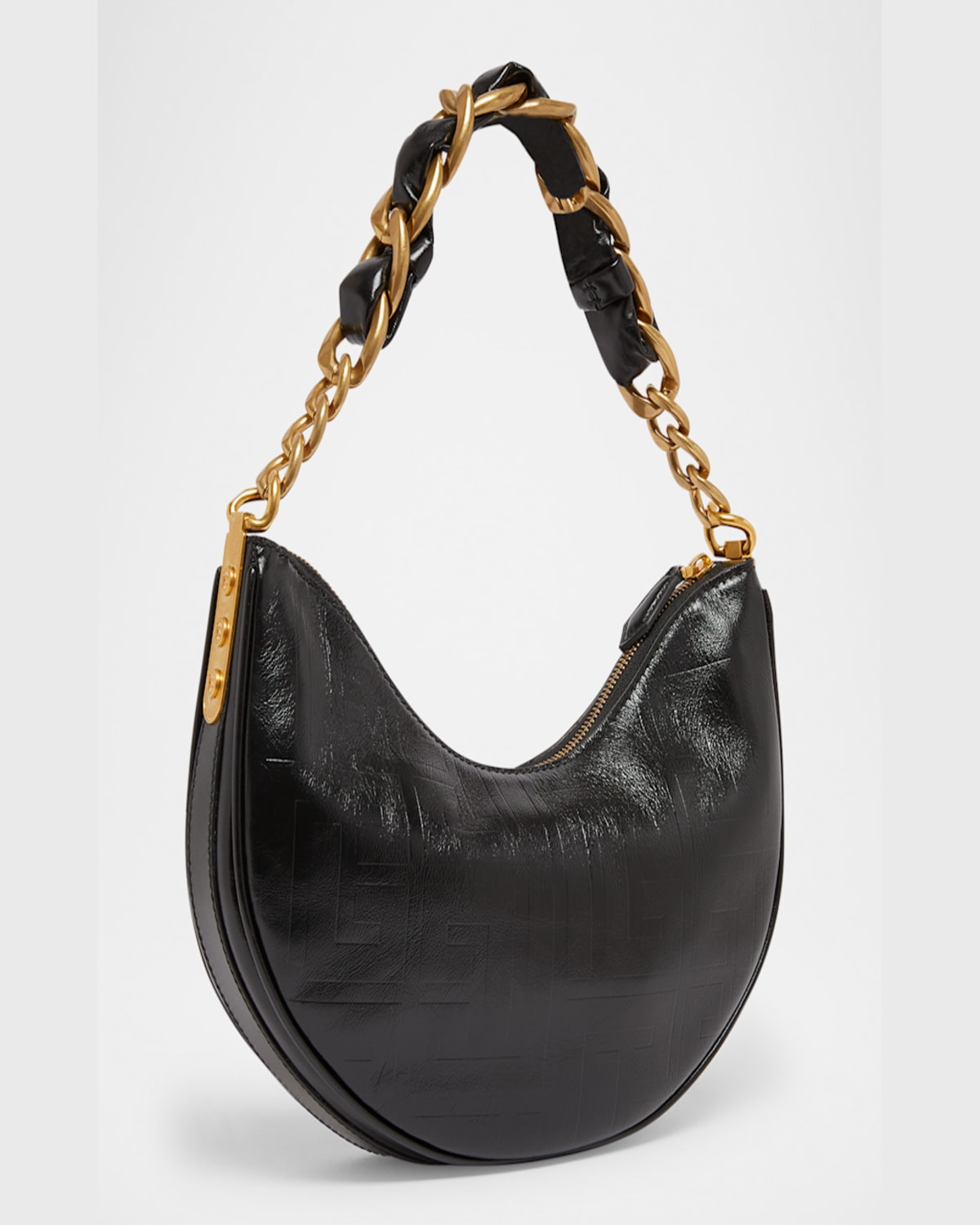 Balmain 1945 Moon Shoulder Bag In Pb Embossed Crinkle Leather In Noir