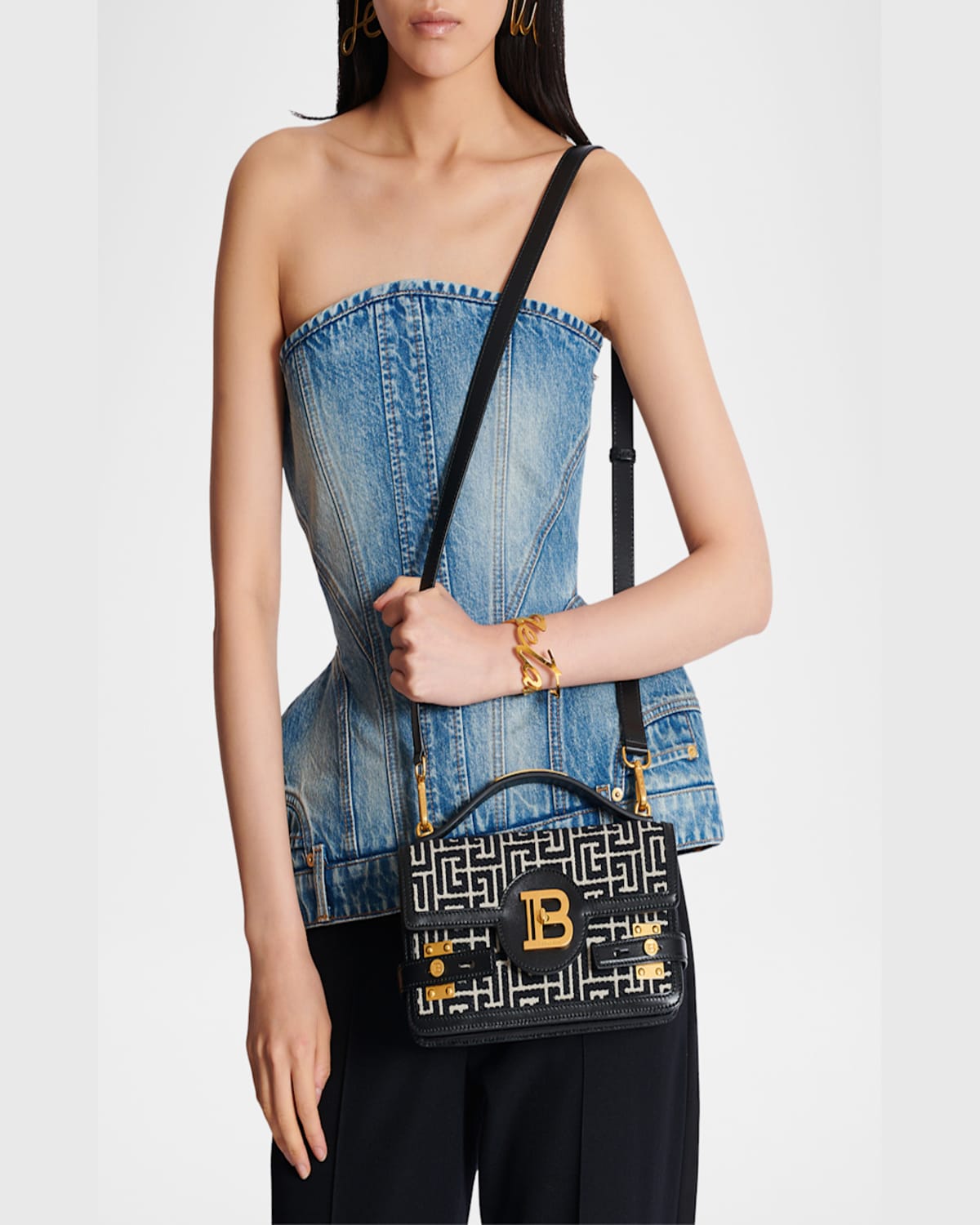Balmain B Buzz 23 Embossed Labryinth Monogram Leather Clutch In Gfe Ivoire  Noir