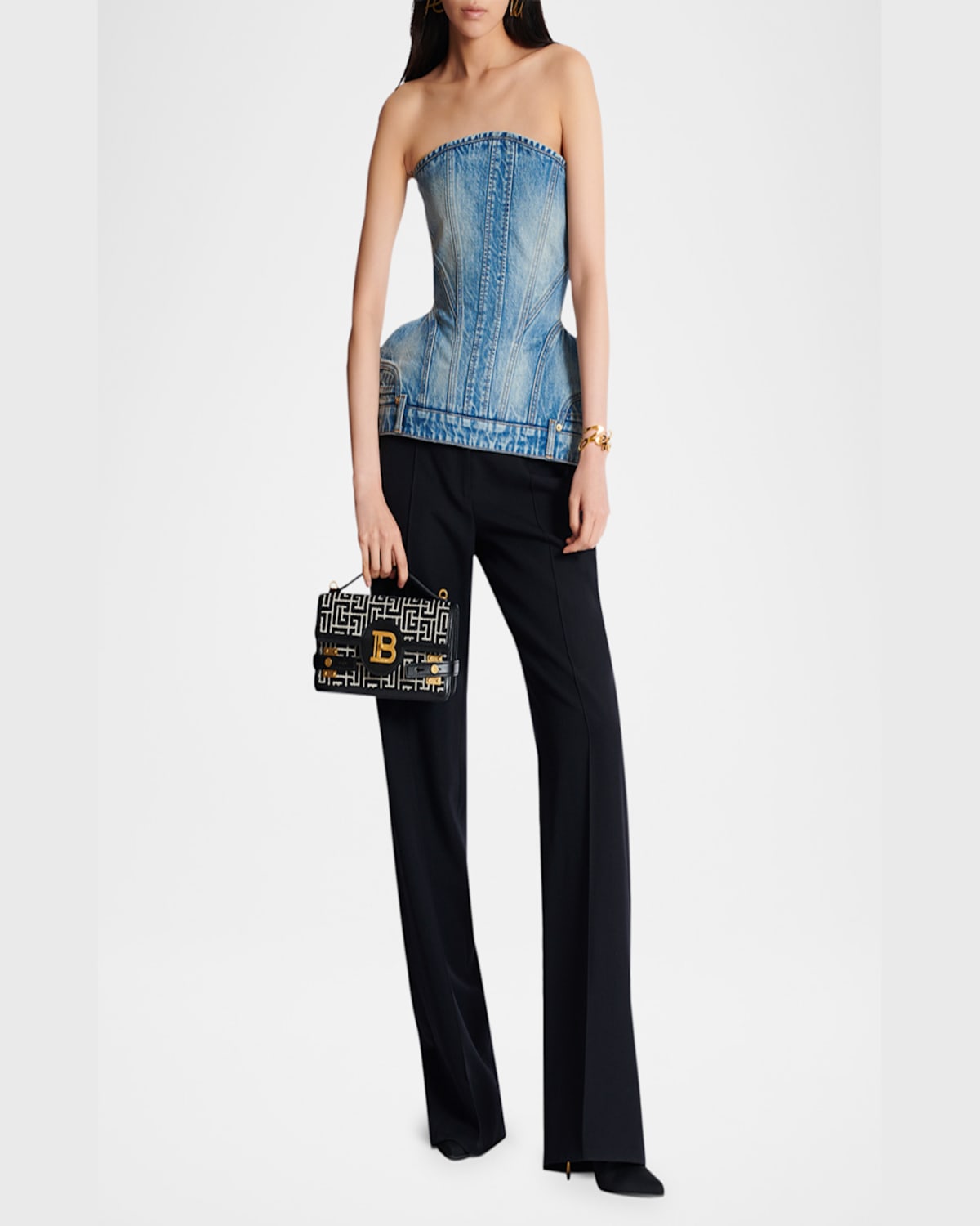 Balmain B Buzz 23 Embossed Labryinth Monogram Leather Clutch In Gfe Ivoire  Noir