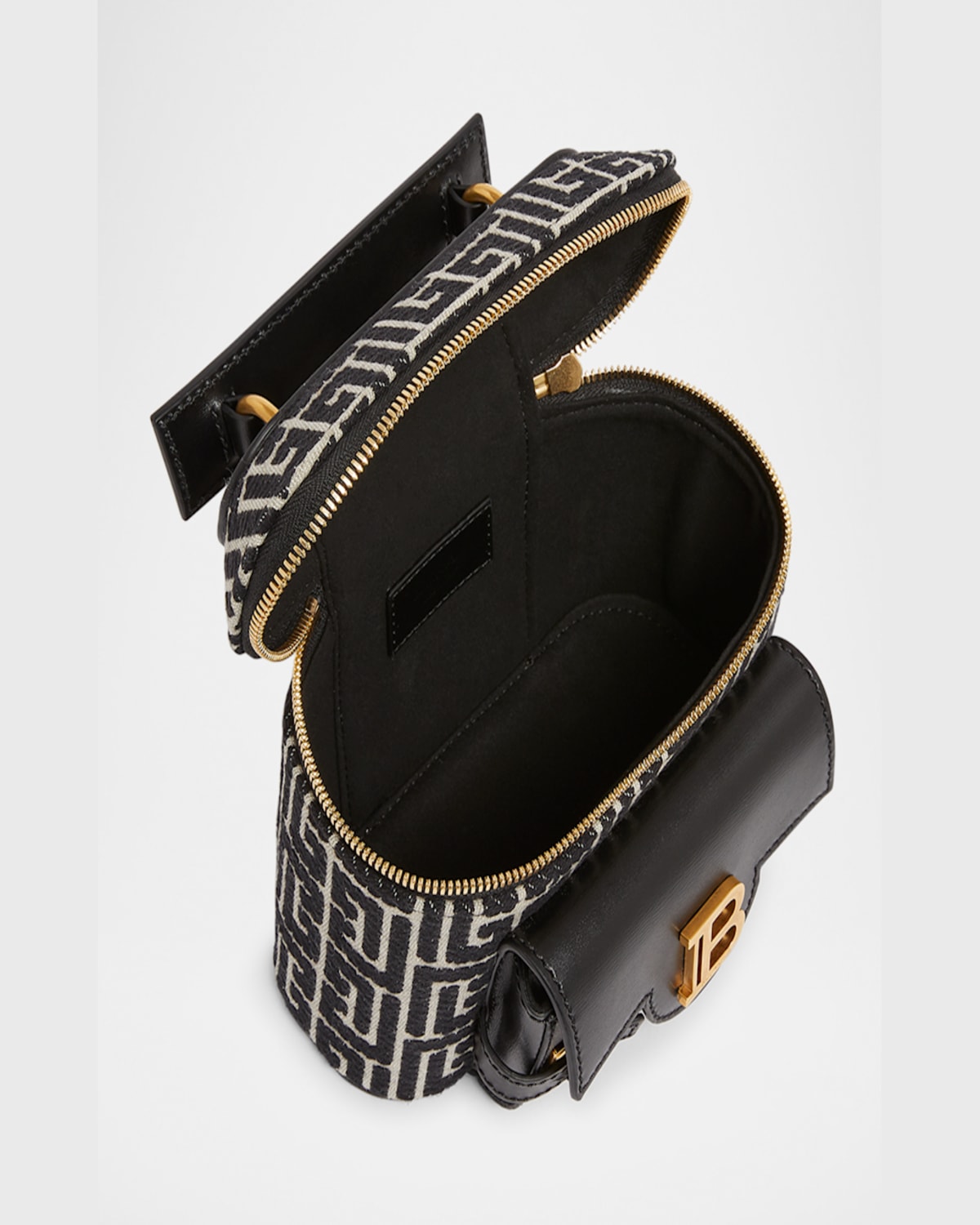 Balmain B Buzz Vanity Top-handle Bag In Monogam Jacquard In Gfe Ivoire  Noir