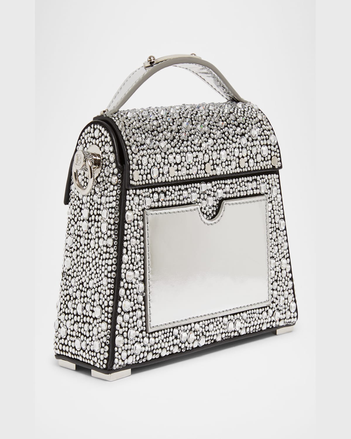 Balmain B Buzz Dynasty Small Top-handle Bag In Strass Suede And Leather In Eaw Noircristal