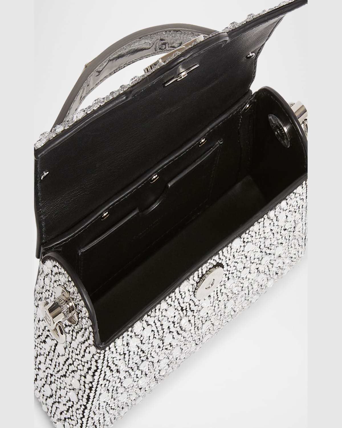 Balmain B Buzz Dynasty Small Top-handle Bag In Strass Suede And Leather In Eaw Noircristal