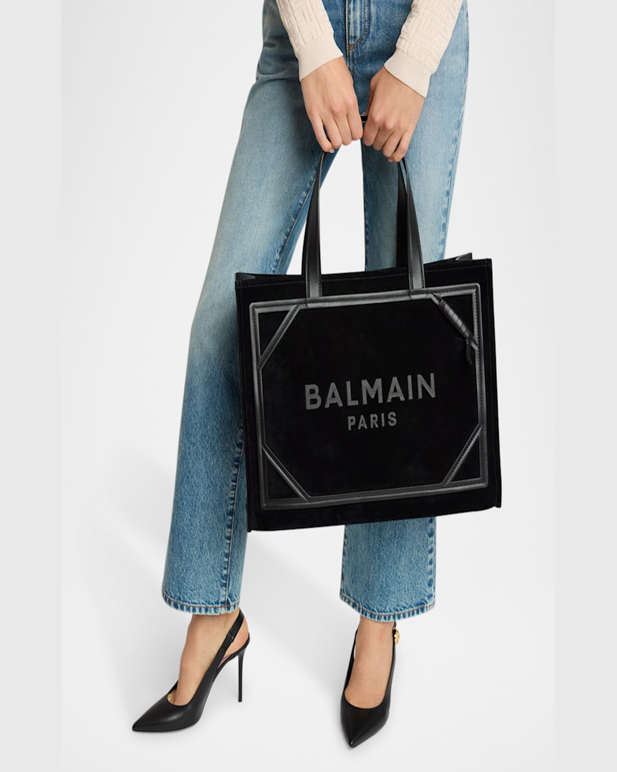 Balmain B Army Medium Shopper Tote Bag In Suede In 0pa Noir