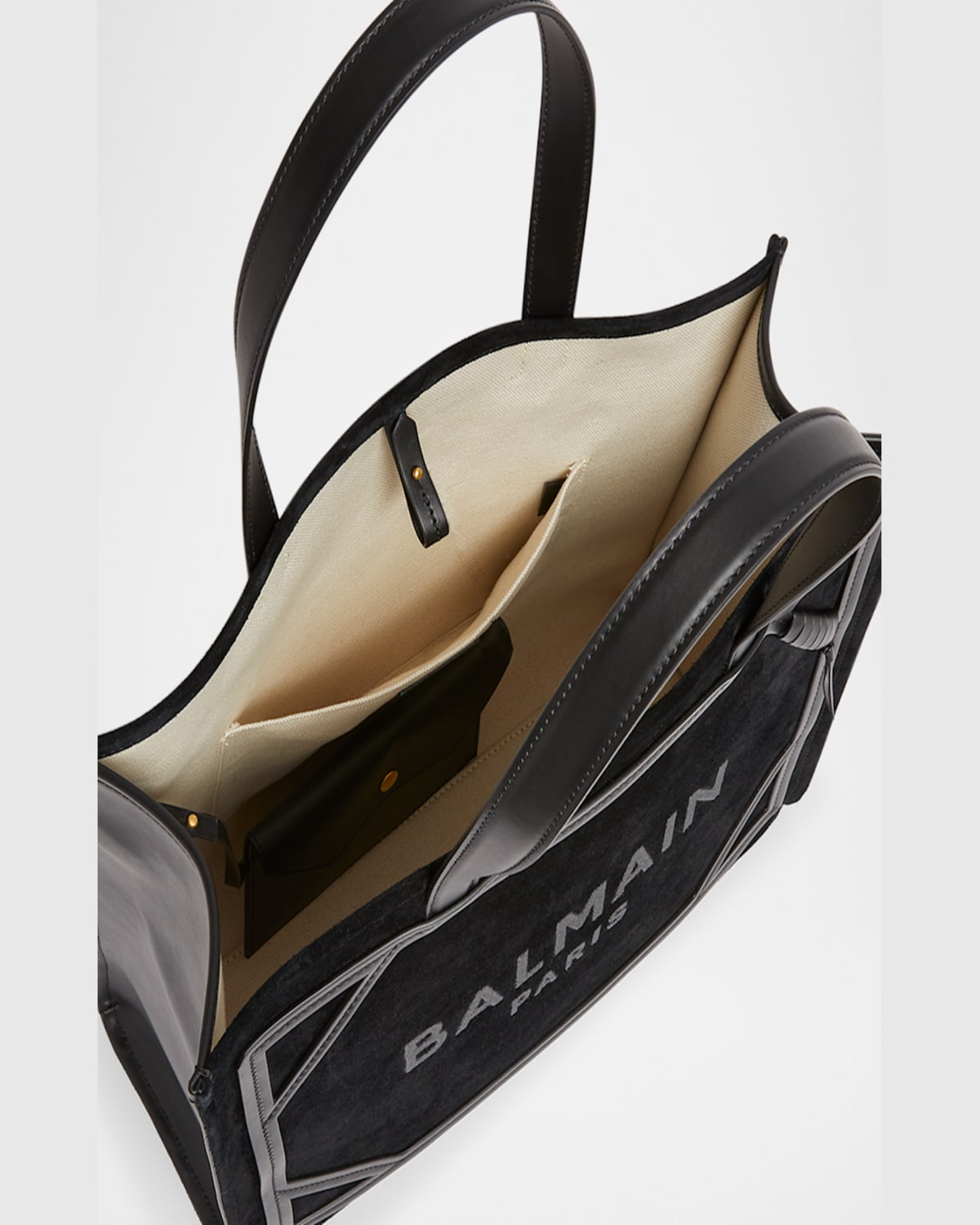 Balmain B Army Medium Shopper Tote Bag In Suede In 0pa Noir