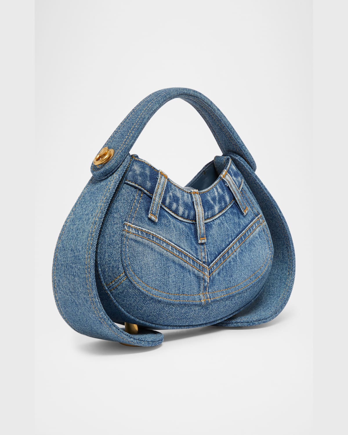 Balmain Jolie Madam Medium Top-handle Bag In Denim In 6ff Bleu Jean