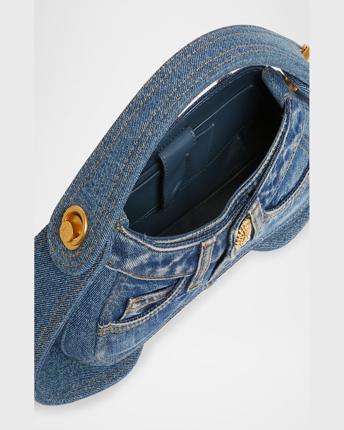 Balmain Jolie Madam Medium Top-handle Bag In Denim In 6ff Bleu Jean