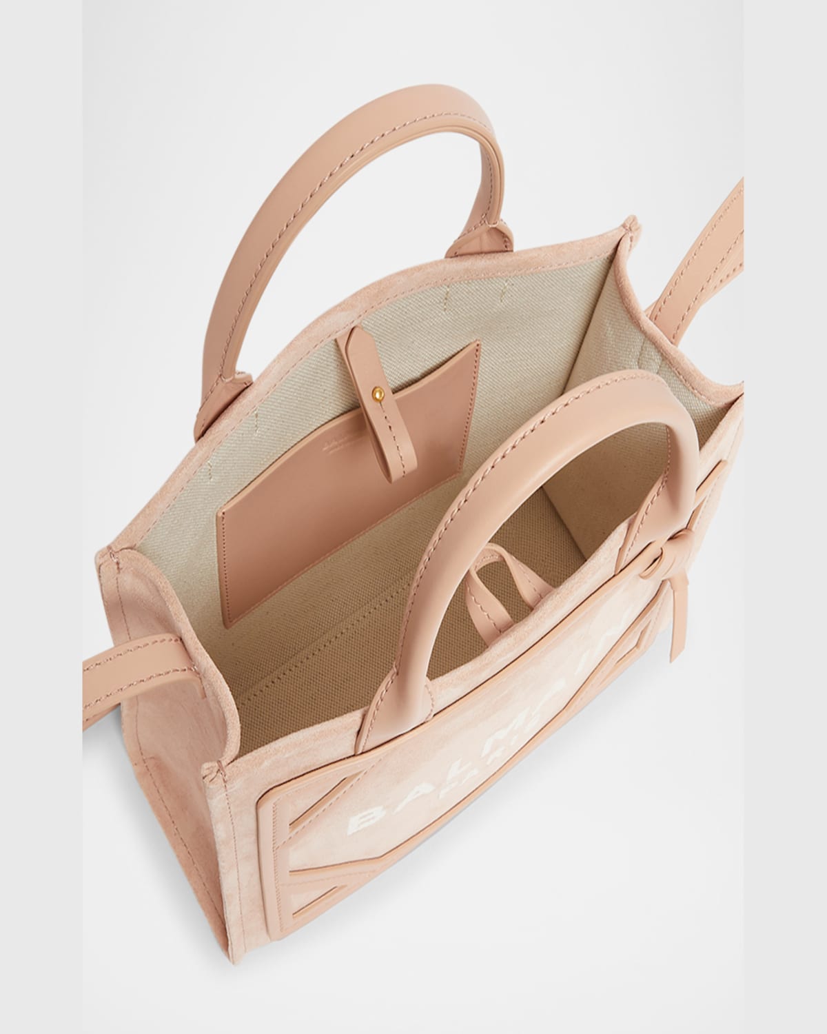 Balmain Small B-army Shopper Bag In Pink Suede In 0dx Nude Pink