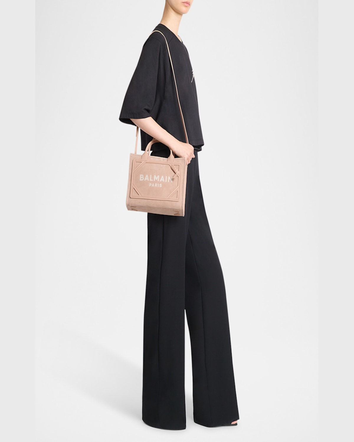 Balmain Small B-army Shopper Bag In Pink Suede In 0dx Nude Pink
