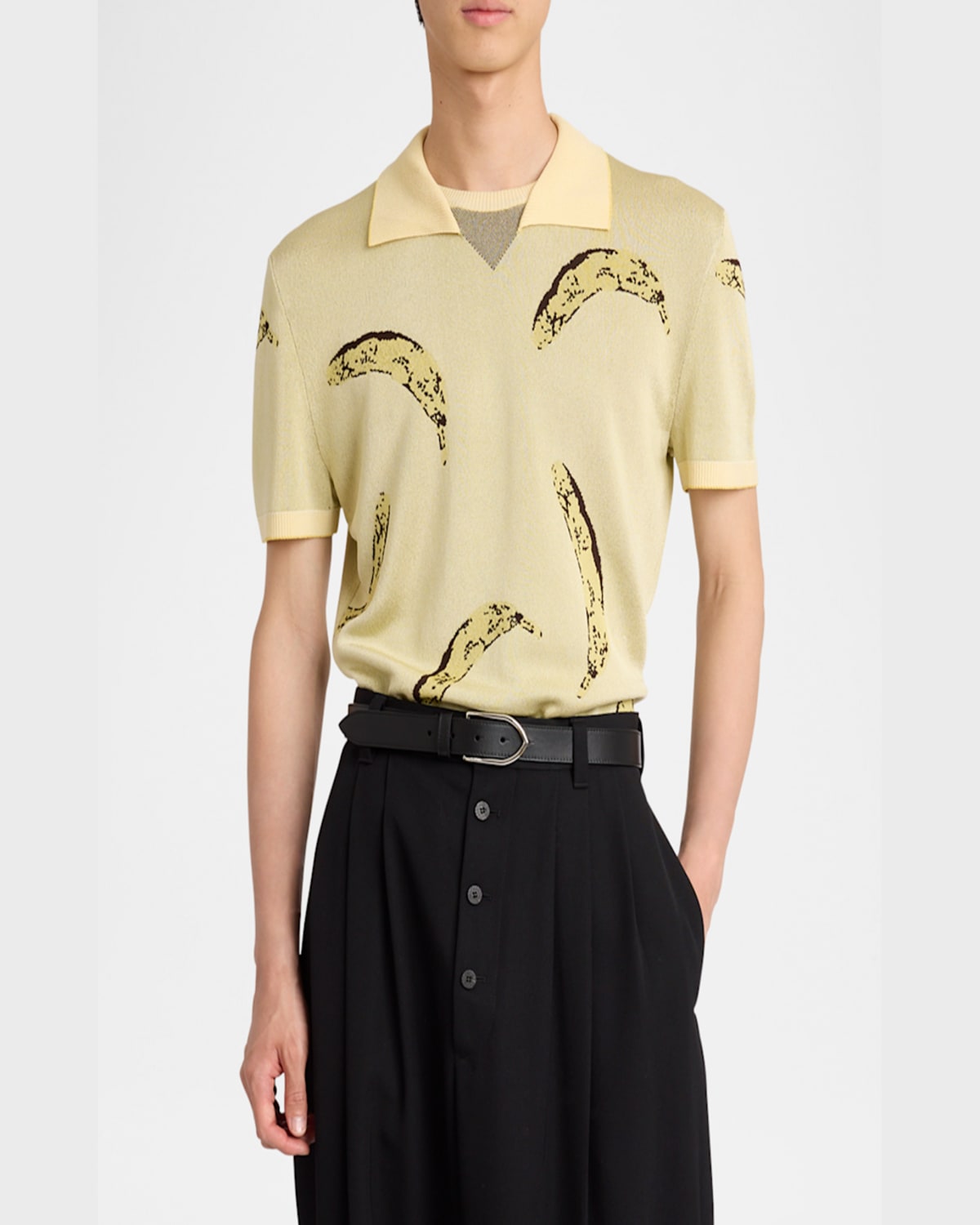 Jacquemus Crew Neck Graphic Print Polo Shirt In Banana Jacquard Yellow