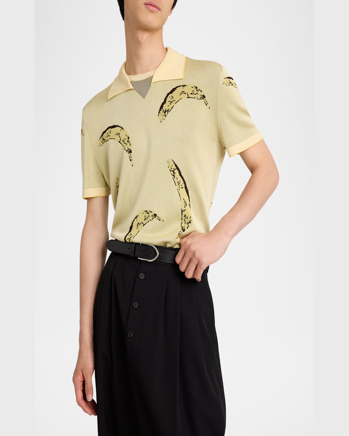 Jacquemus Crew Neck Graphic Print Polo Shirt In Banana Jacquard Yellow