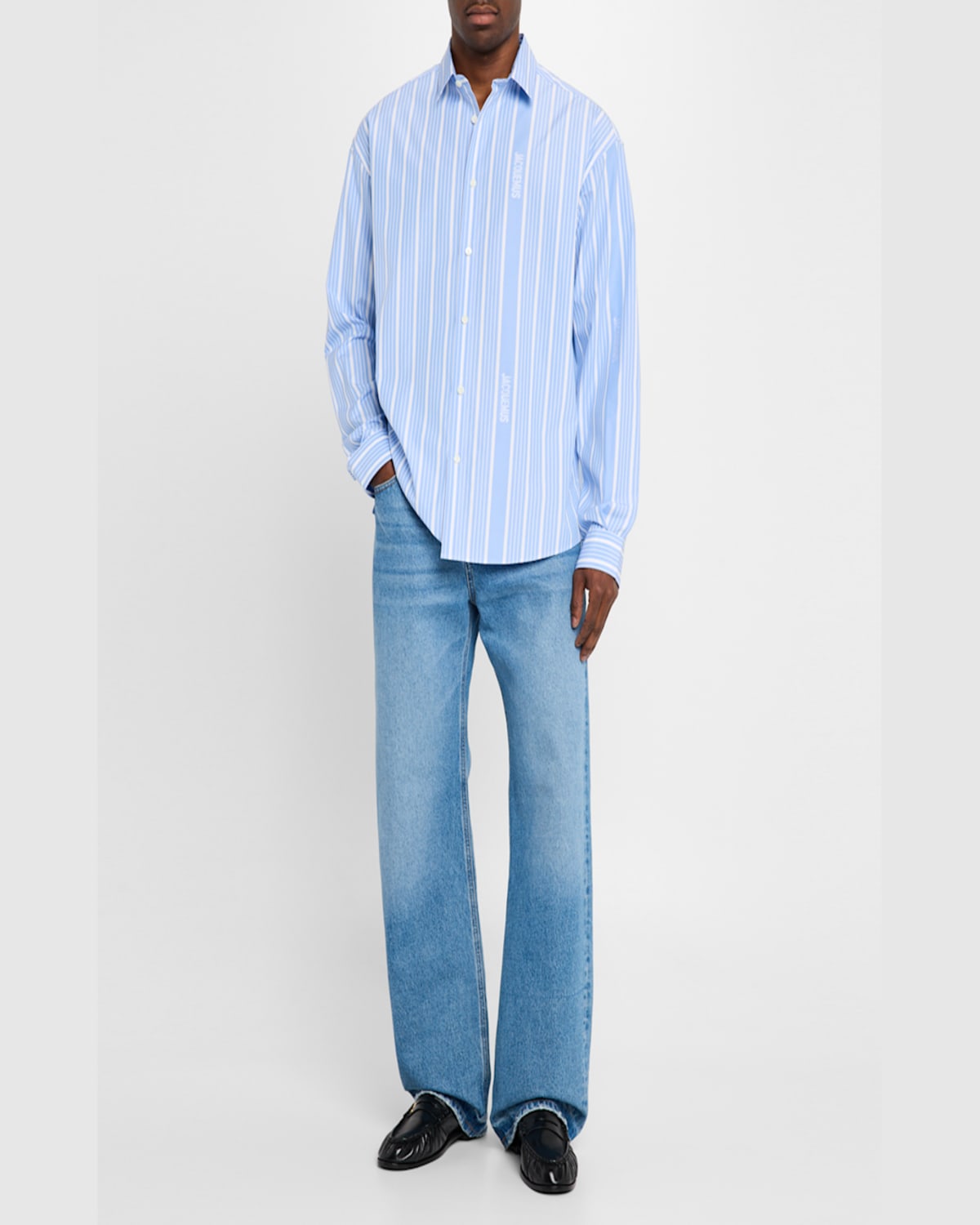 Shop Jacquemus Men's Simon Striped Sport Shirt In Jqd Business Big Logo