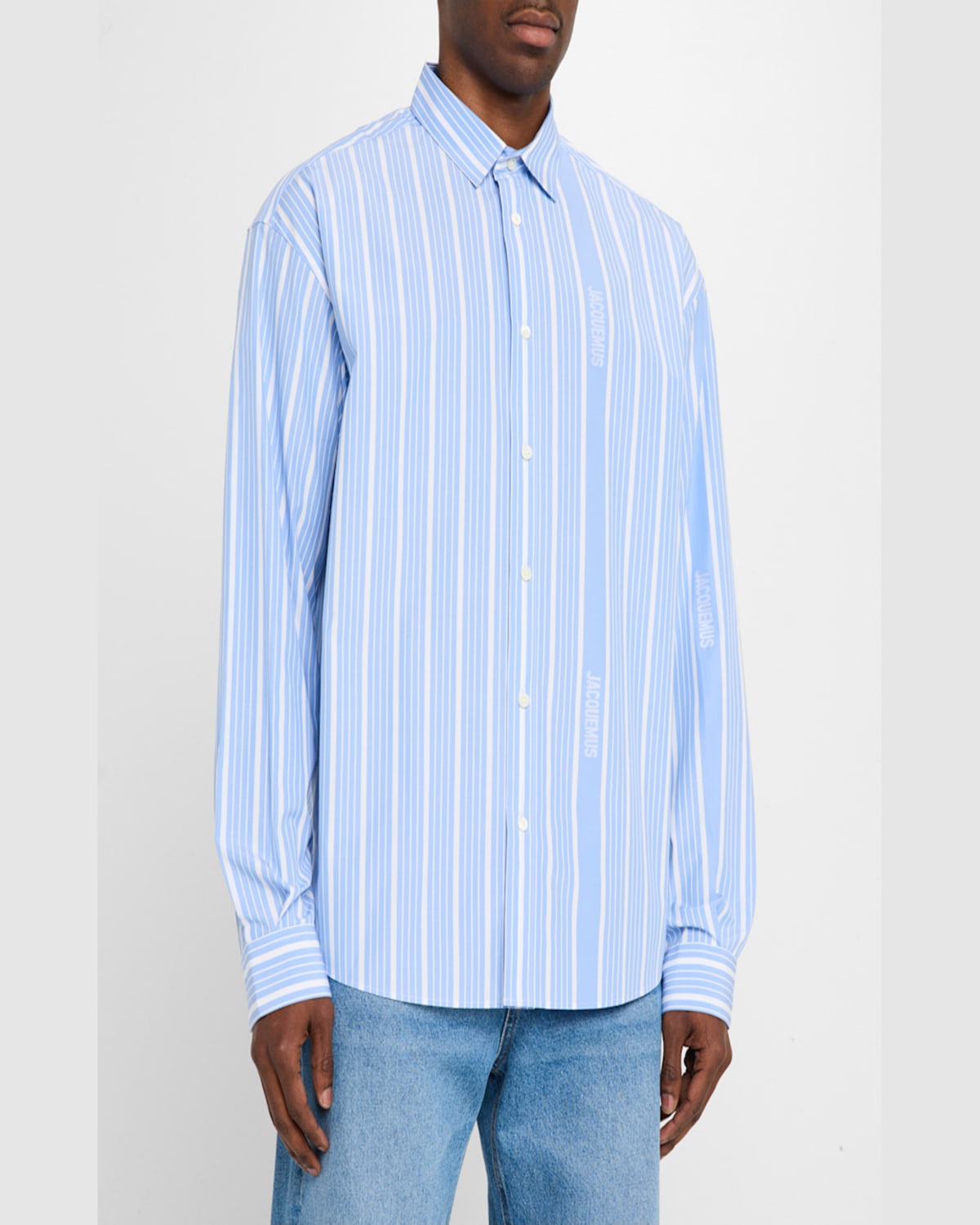Shop Jacquemus Men's Simon Striped Sport Shirt In Jqd Business Big Logo
