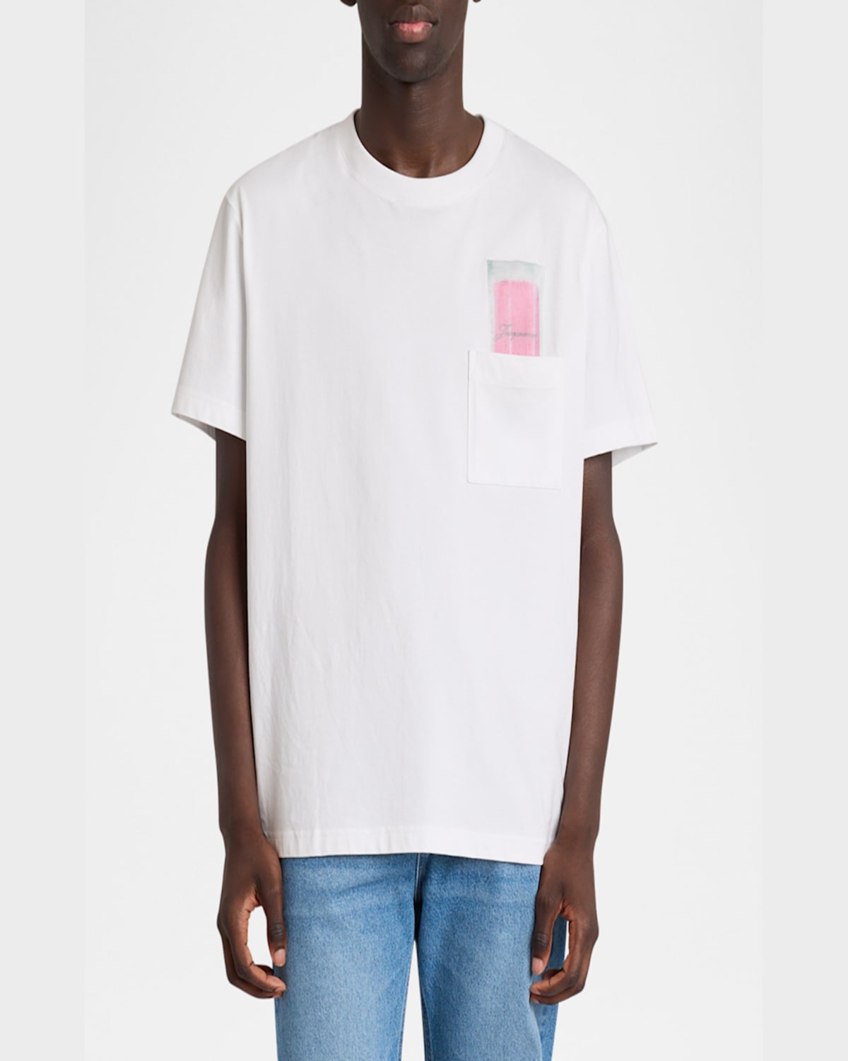 Jacquemus Classic Crew Neck T-shirt With Transparent Chest Pocket In Ice Print White