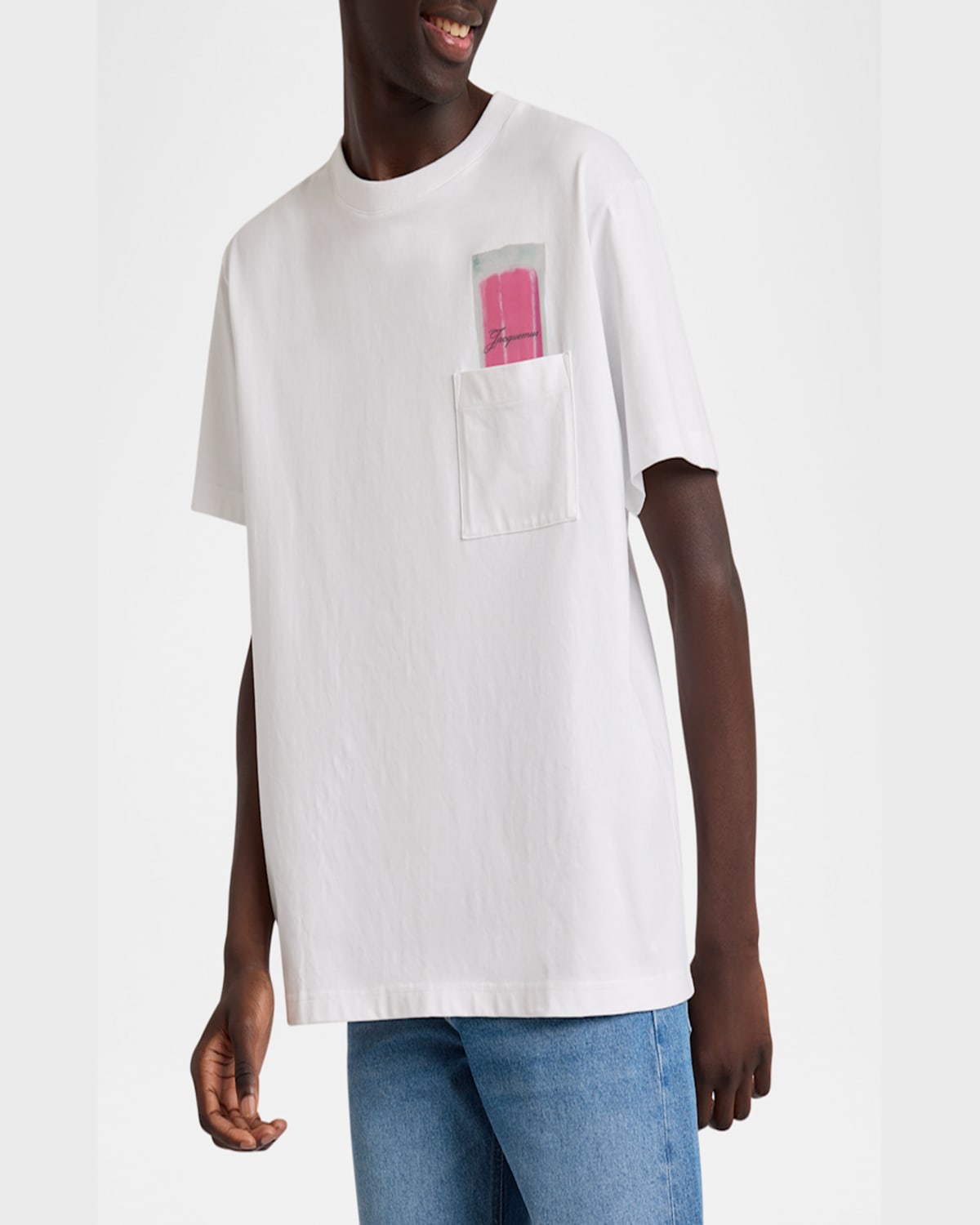 Jacquemus Classic Crew Neck T-shirt With Transparent Chest Pocket In Ice Print White