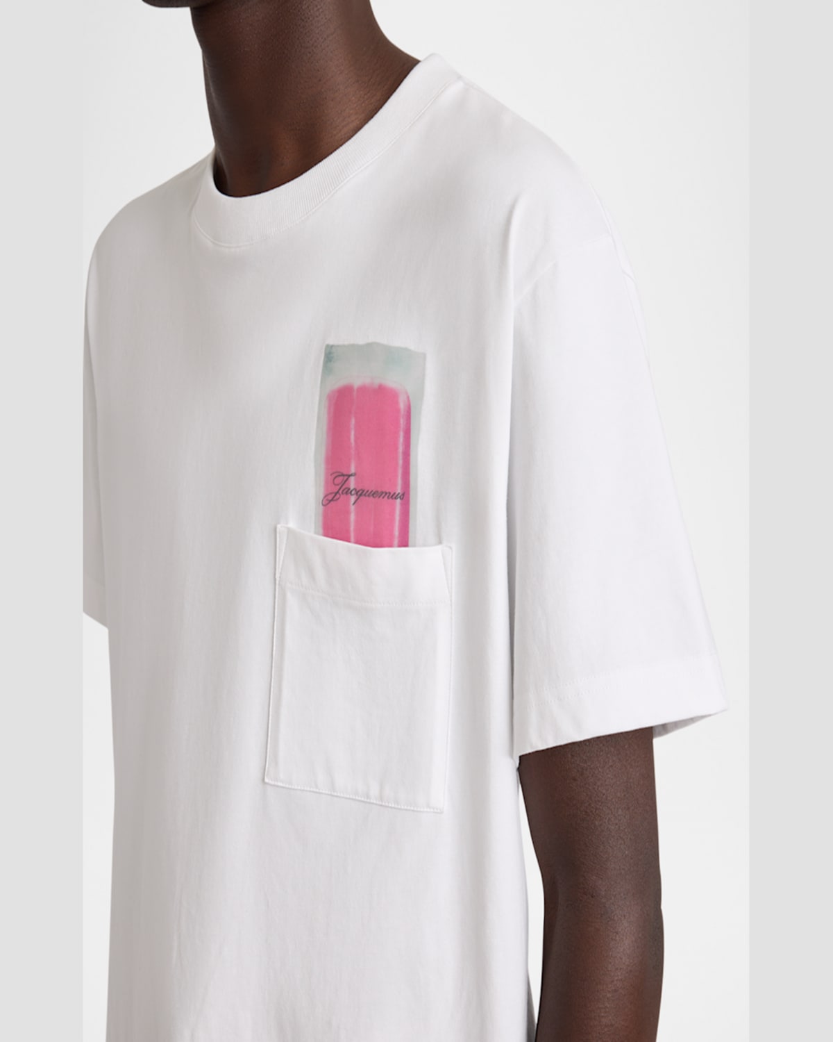 Jacquemus Classic Crew Neck T-shirt With Transparent Chest Pocket In Ice Print White