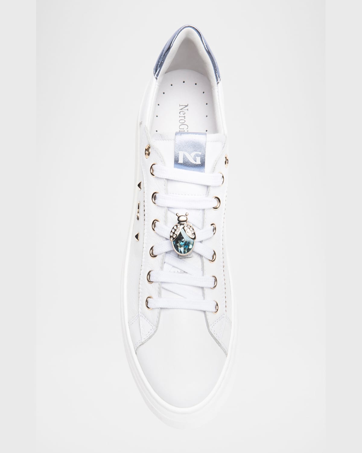 Nerogiardini Leather Retro Jeweled Low-top Sneakers In White/purple Metallic