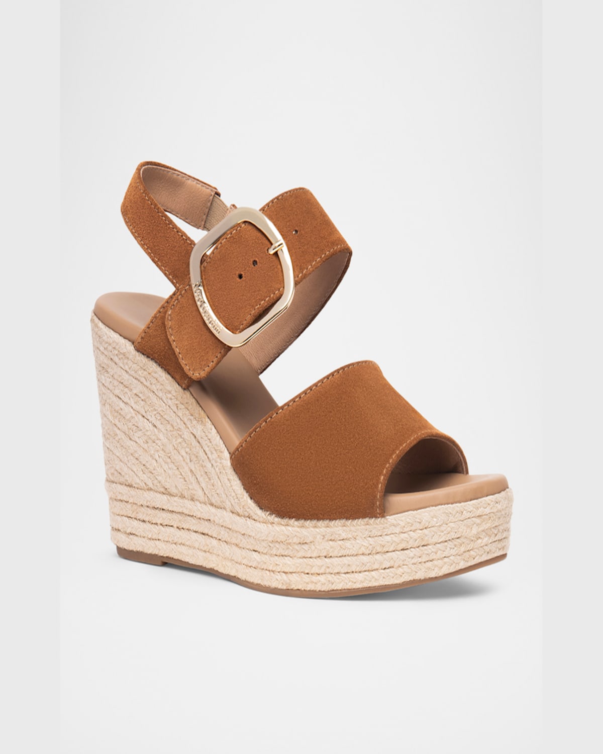 Nerogiardini Suede Buckled Strap Espadrille Wedge Sandals In Taupe