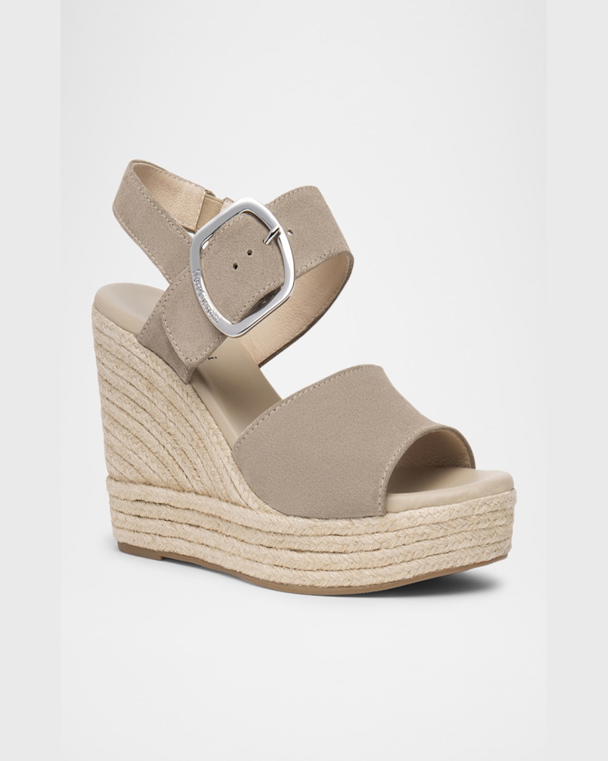 Nerogiardini Suede Buckled Strap Espadrille Wedge Sandals In Taupe