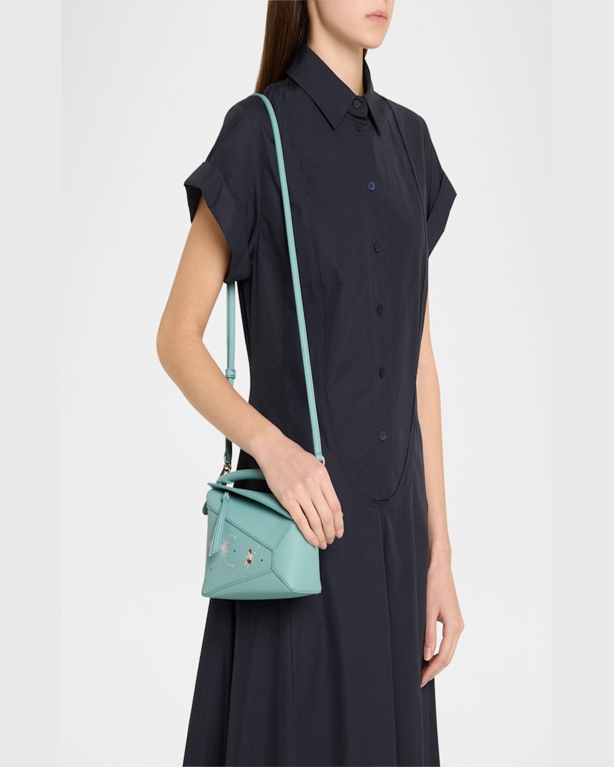 Loewe X Sunna Fujita Puzzle Edge Mini Squid-print Shoulder Bag In Leather In Water