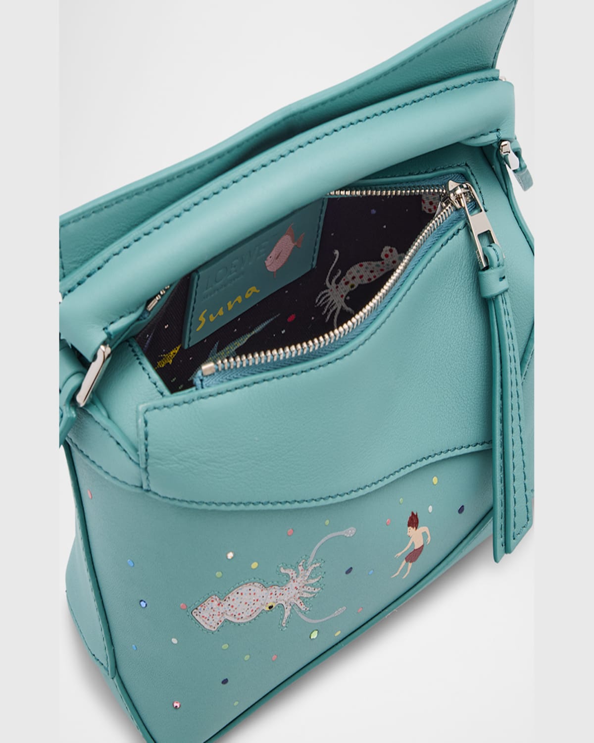 Loewe X Sunna Fujita Puzzle Edge Mini Squid-print Shoulder Bag In Leather In Water
