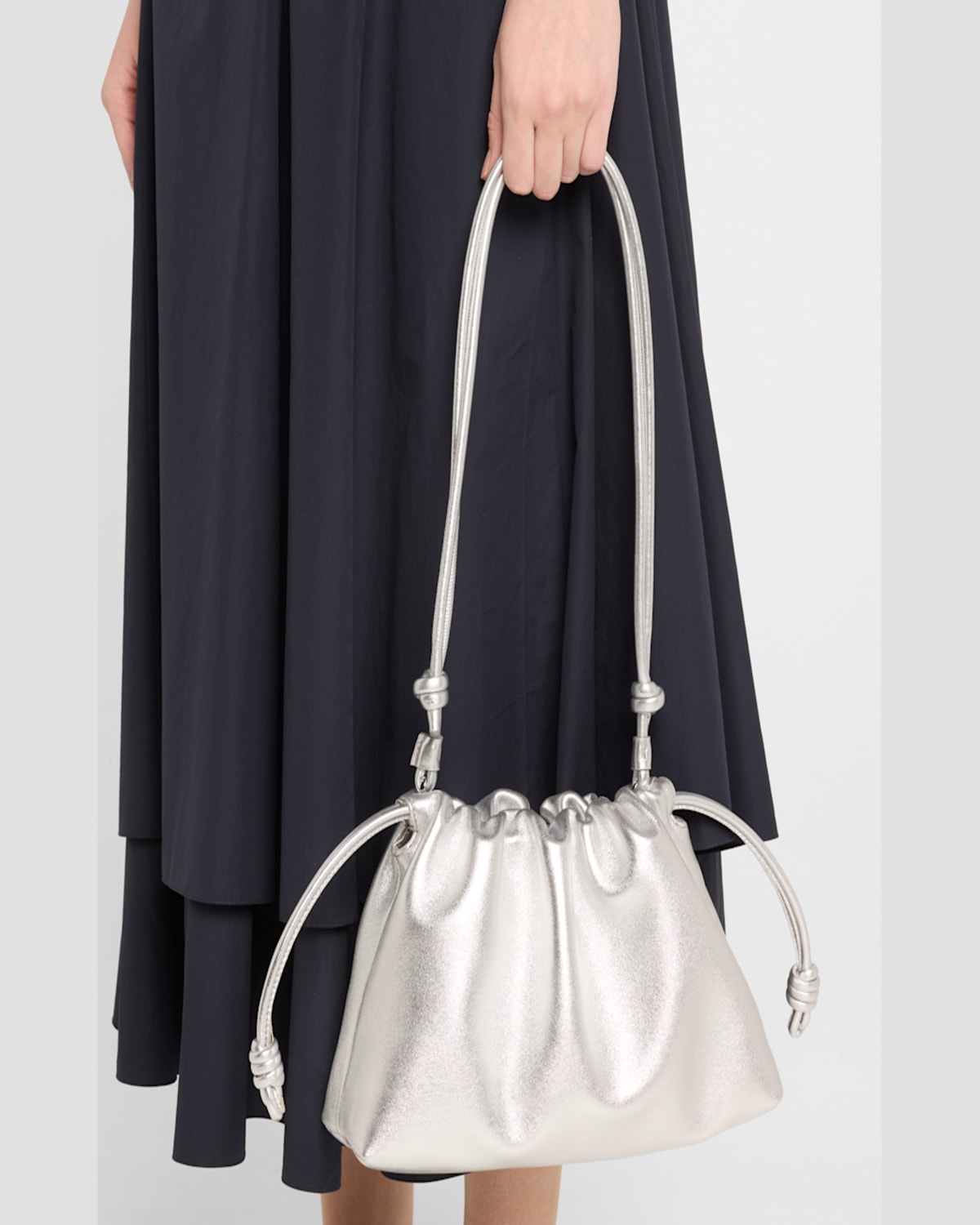 Loewe Mini Puzzle Leather Shoulder Bag In Silver