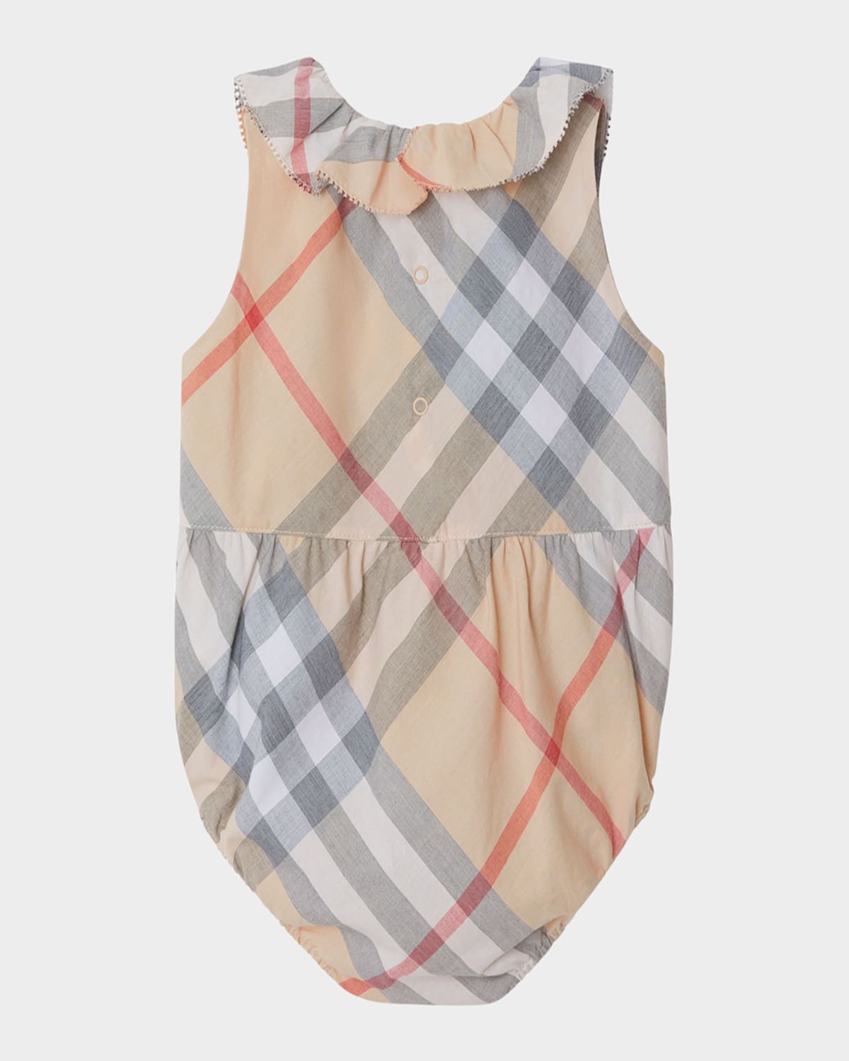 Burberry Kid's Norah Check Sunbubble Bodysuit In Pale Stone Ip Check