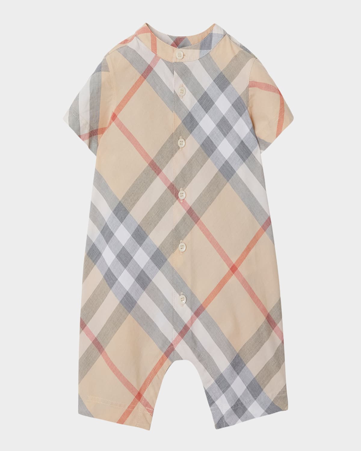 Burberry Boy's Lennie Romper And Hat Set In Pale Stone Ip Check