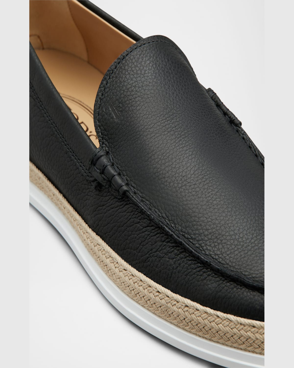 Tod's Men's Pantofola Gomma Rafia Tv Leather Loafers