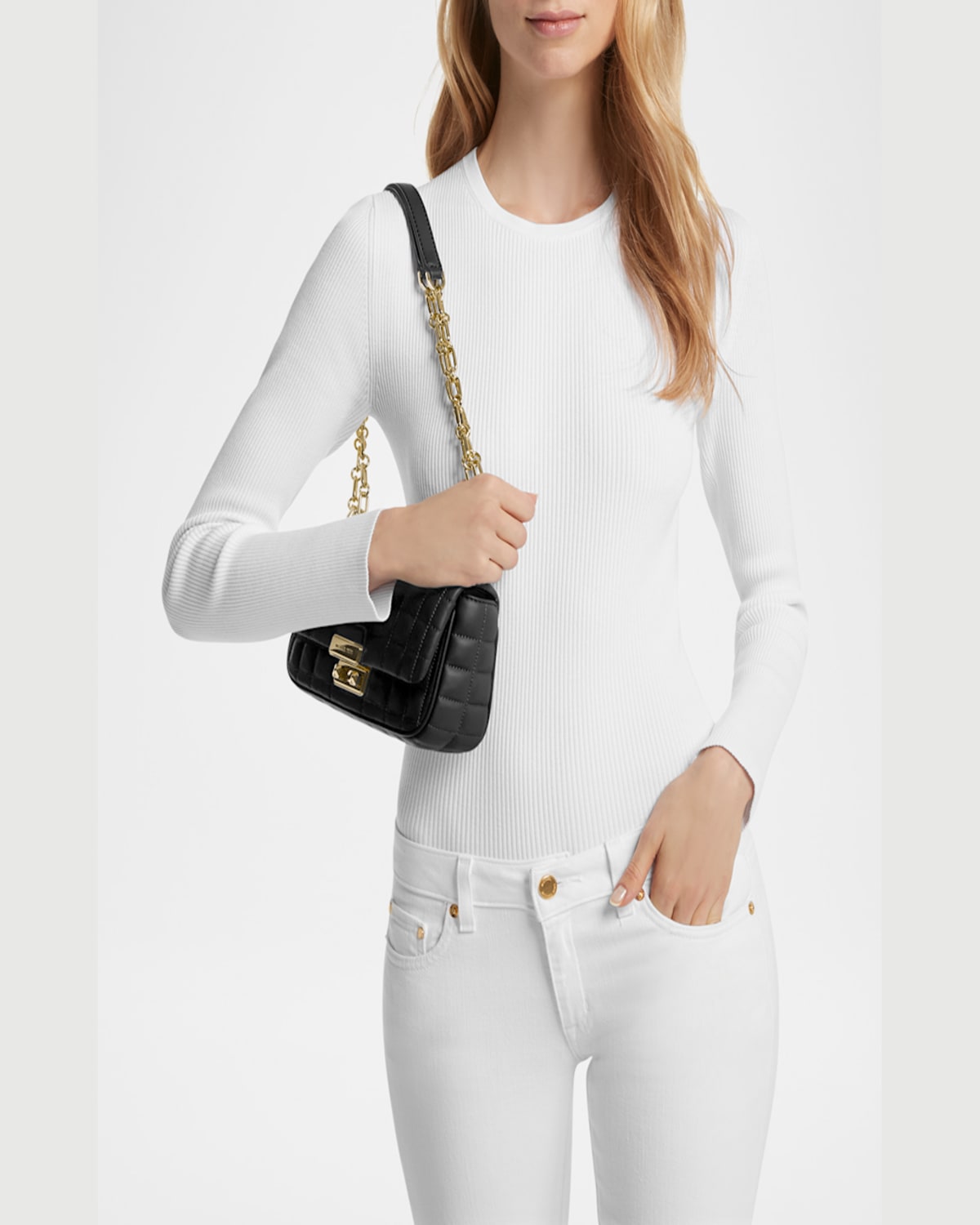 MICHAEL MICHAEL KORS TRIBECA SMALL CONVERTIBLE QUILTED LEATHER SHOULDER BAG 