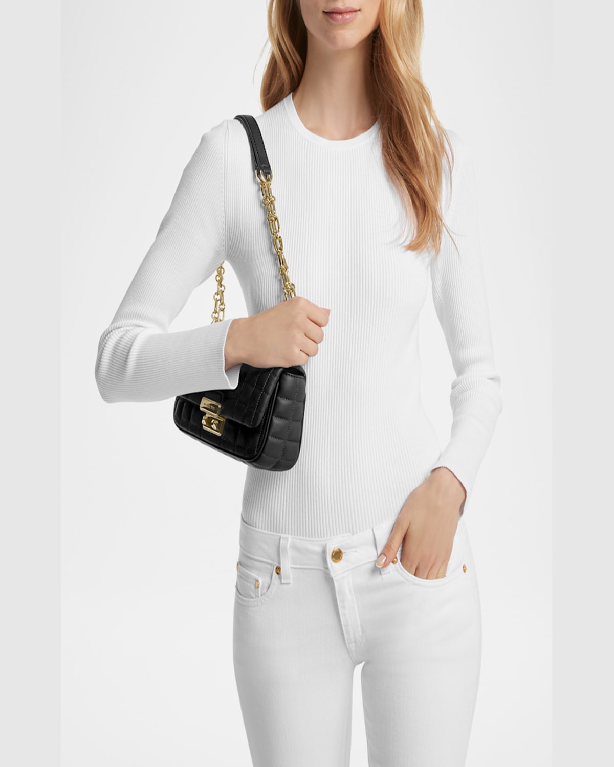MICHAEL MICHAEL KORS TRIBECA SMALL CONVERTIBLE QUILTED LEATHER SHOULDER BAG 