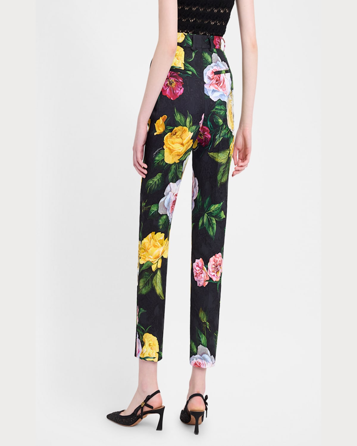 Dolce & Gabbana Peonie And Roses Floral-print Cotton-blend Brocade Straight-leg Pants In Blkmixflow